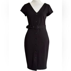 Express Women’s Belted Button Front Black Sheath Dress